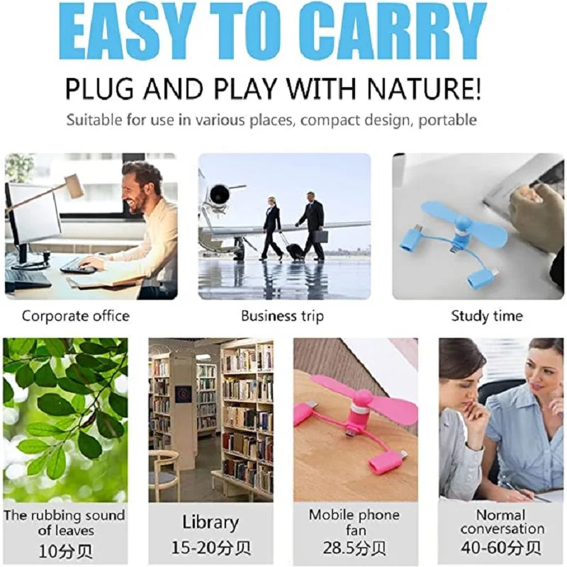 Cell Phone Fan 3-in-1 Mobile Phone Fans Compatible with iPhone/iPad/Android Smartphone KrShop