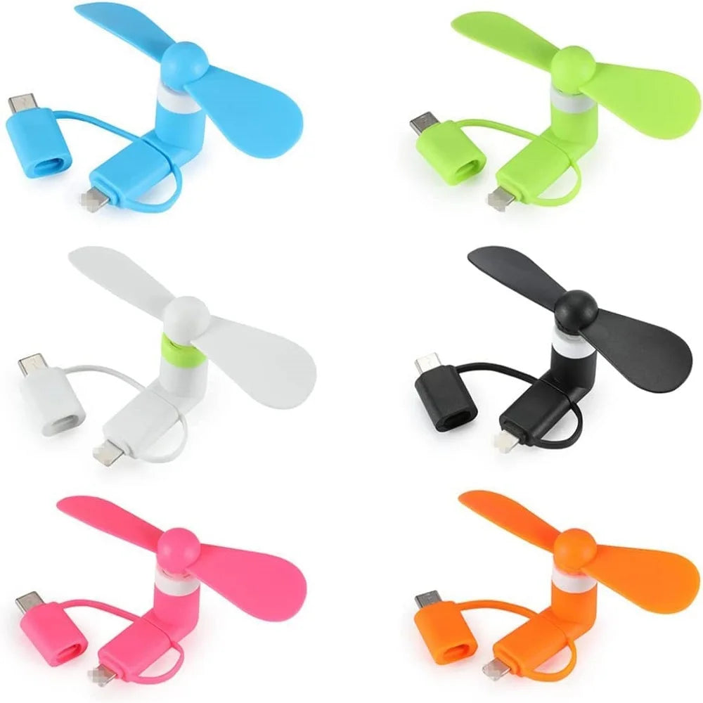 Cell Phone Fan 3-in-1 Mobile Phone Fans Compatible with iPhone/iPad/Android Smartphone KrShop