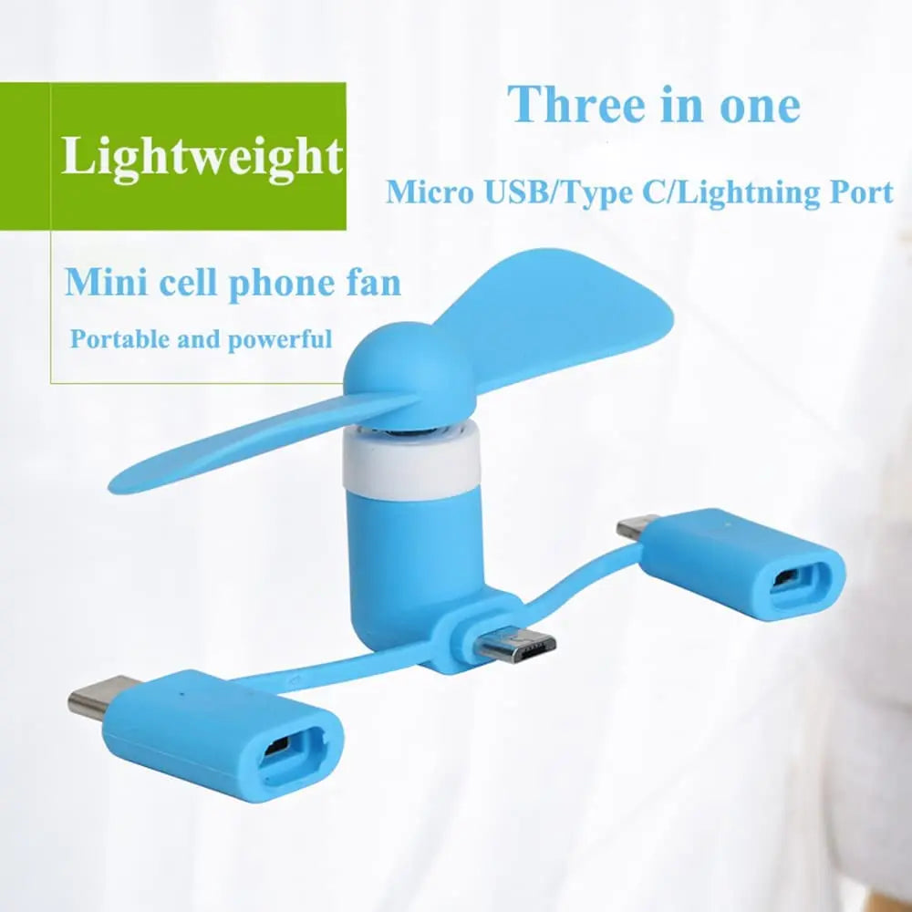 Cell Phone Fan 3-in-1 Mobile Phone Fans Compatible with iPhone/iPad/Android Smartphone KrShop