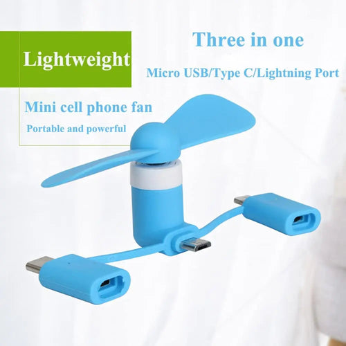 Cell Phone Fan 3-in-1 Mobile Phone Fans Compatible with iPhone/iPad/Android Smartphone KrShop
