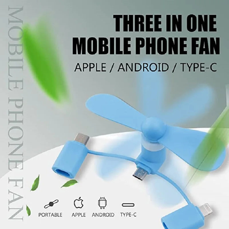 Cell Phone Fan 3-in-1 Mobile Phone Fans Compatible with iPhone/iPad/Android Smartphone KrShop